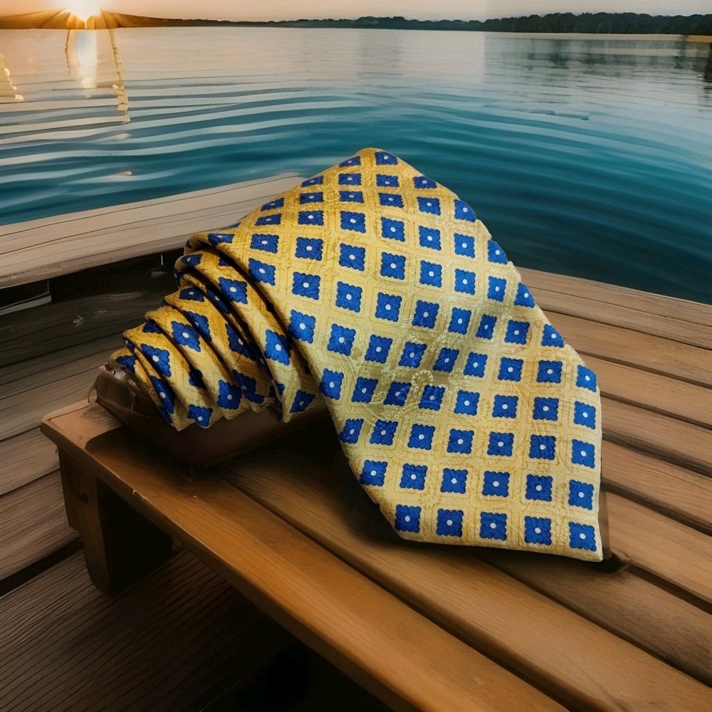 Men's Stefano‎ Ricci Yellow and Blue Geometric 100% Silk Neck Tie Italy 1333